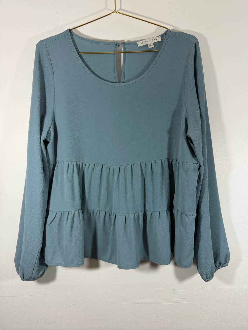 Olivia  & Oak Dusty Blue Tiered Long-Sleeve Peplum Blouse